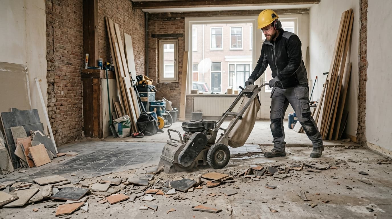 Woningvloer gestript & 8 ton puin direct afgevoerd.